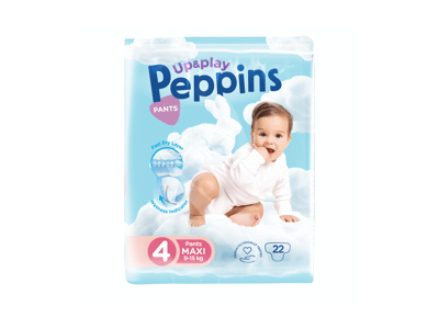 Sauskelnės-kelnaitės PEPPINS UP & PLAY 4, 9-15 kg, 22 vnt.