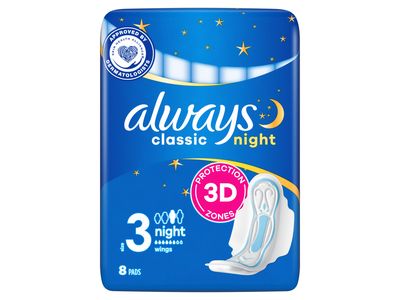Higieniniai paketai ALWAYS Classic Night, S3, 8 vnt.
