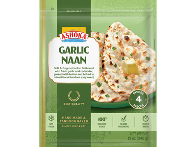 Šaldyta Naan duonelė, su česnaku, 340 g