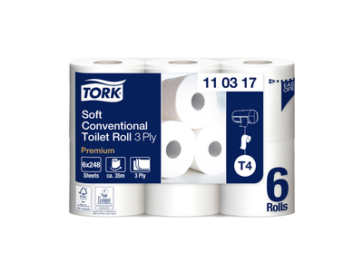 Tualetinis popierius TORK T4 Premium Extra Soft, 3 sl., 6 vnt, 34,7 m, 110317