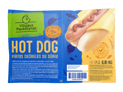 Virtos vištienos dešrainių dešrelės HOT-DOG su sūriu, I r., 810 g