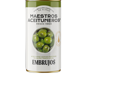 Žaliosios alyvuogės su kauliukais MAESTROS ACEITUNEROS, su aliejumi ir prieskoniais, 350 g/185 g