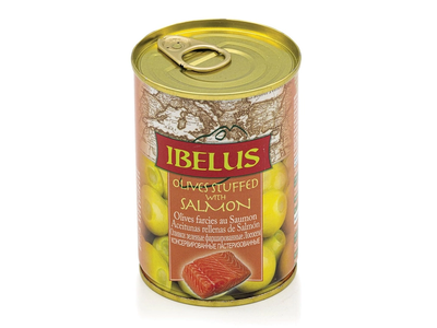 Žaliosios alyvuogės įdarytos lašišomis IBELUS, 280 g