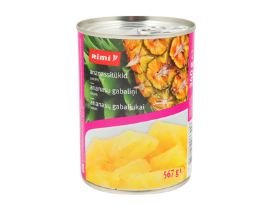 Kons. ananasų gab. sirupe RIMI, 567 g / 340 g
