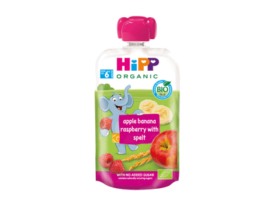 Obuolių, bananų, aviečių EKOtyrelė HIPP su grūdais,nuo 6mėn., 100 g