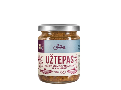 Silkės užtepėlė su džiovintomis spanguolėmis ir kanapėmis SKANOVĖ 155 g