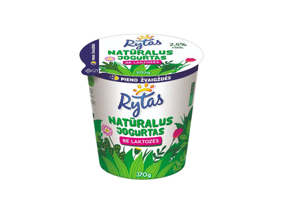 Jogurtas RYTAS, be laktozės, natūralus, 2,5% rieb., 370 g