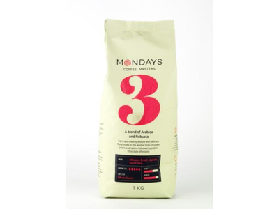 Kavos pupelės MONDAYS Nr.3,  Arabica ir Robusta, tamsiai skrudinta, 1 kg