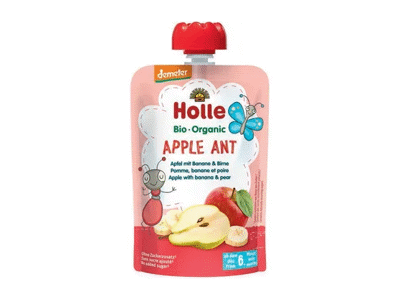Ekologiška obuolių, bananų, kriaušių tyrelė HOLLE Apple ant 6+ mėn., 100 g