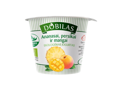 Dobilas Ekologiškas jogurtas su ananasais, mangais ir persikais 3.1% rieb., 125 g