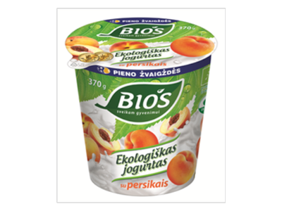 Ekologiškas jogurtas BIOS, su persikais, 3,1%, be laktosės, 370 g, LT-EKO-001