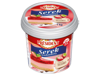 Varškė PRESIDENT, braškių skonio, 6,5 %, 1 kg
