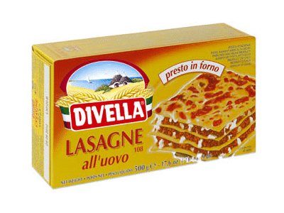Lazanijos lakštai DIVELLA LASAGNE Nr. 108 su kiaušiniais, 500 g