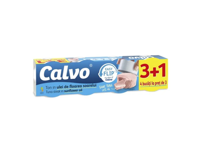 Nesmulkintas tunas saulėgrąžų aliejuje CALVO 3+1, 260 g