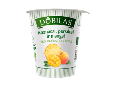 Valg. ekol. jogurtas DOBILAS su anan., persik., 3,1 % rieb., 300 g