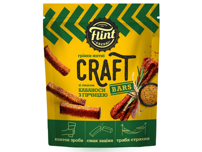 Duonos užkandžiai FLINT, Craft, kabanosių ir garstyčių skonio, 80 g