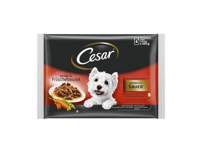 Šlapias ėdalas šunims CESAR, rinkinys su jautiena ir morkomis, vištiena ir daržovėmis, 4x100 g