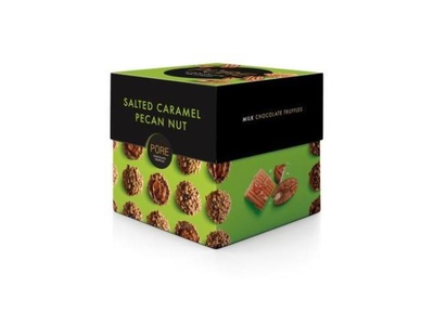 Pieniško šokolado triufeliai PURE su sūdytos karamelės kremo įdaru ir pekano riešutu, 110 g