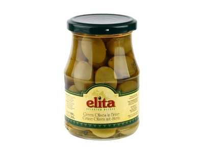 Alyvuogės ELITA, žaliosios, su kauliukais, L dydis, 370 g/ 190 g