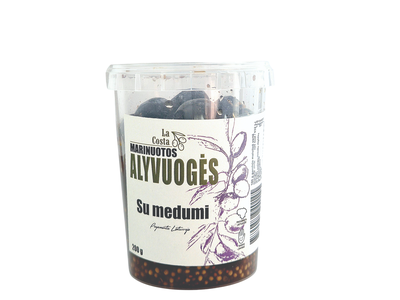 Juodosios alyvuogės La Costa, su medumi ir grūdėtomis garstyčiomis, 200 g
