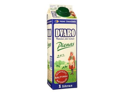 Pienas DVARO, 2,5 % rieb., pasterizuotas, 1 l