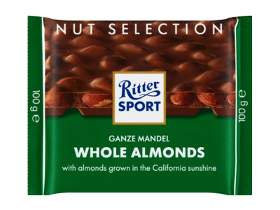Pieninis šokoladas RITTER SPORT su neskaldytais migdolais, 100 g