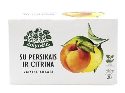 Vaisinė arbata ŽOLYNĖLIS su persikais ir citrina, 20 vnt.