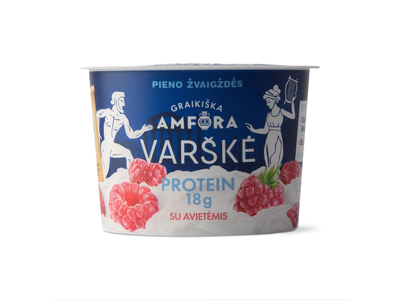 Varškė su avietėmis GRAIKIŠKA AMFORA PROTEIN (0,8%), 200g