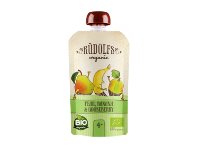 Ekologiška kriaušių, bananų, agr. tyrelė RŪDOLFS, 4+ mėn., 110 g
