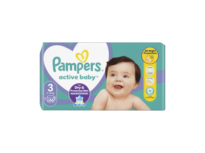 Sauskelnės PAMPERS Active Baby, Maxi Pack, 3 dydis, 66 vnt.