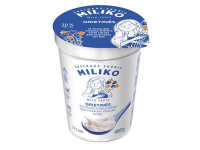 Grietinės ir augalinių riebalų mišinys MILIKO, 30% riebumo, 400g, indelis