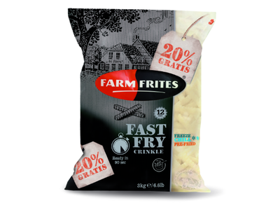 Šaldytos bulvės FARM FRITES, 90s., vingiuot.,12mm, 2,5kg+0,5 kg nemokamai