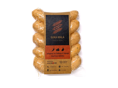 Kiaulienos dešrelės su jalapenu, čederiu ir mangu SUKA MALA, ~500 g