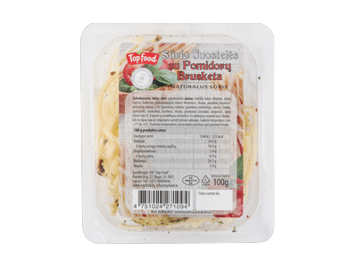 Sūrio juostelės TOP FOOD, brusketų su pomid. sk., 28 % rieb., 100 g