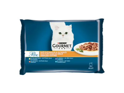 GOURMET PERLE visavertis šlapiasis ėdalas suaugusioms katėms įvairių skonių 4x85g