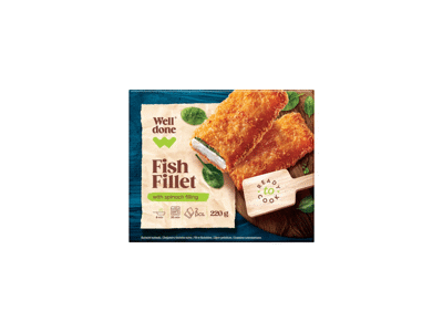 Rudagalvių menkių filė WELL DONE su špinatų padažu, 220 g