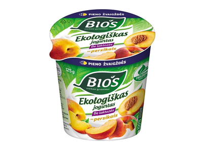 Ekologiškas jogurtas su persikais be laktozės BIOS, 3,1% rieb., 125 g