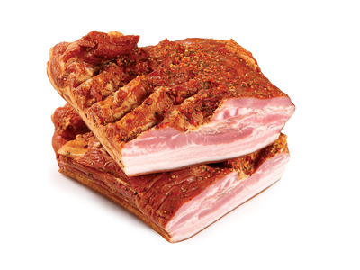Karštai rūkyta kiaulienos šoninė ROKIŠKIO MĖSINĖ, a.r., ~400 g