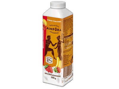 Geriamasis jogurtas GRAIKIŠKA AMFORA, 2,4%, su braškėmis ir bananais, 500 g