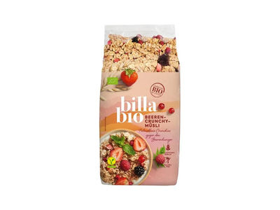 Ekologiški traškūs dribsniai, BILLA BIO, su 3% liofilizuotų uogų, 500 g