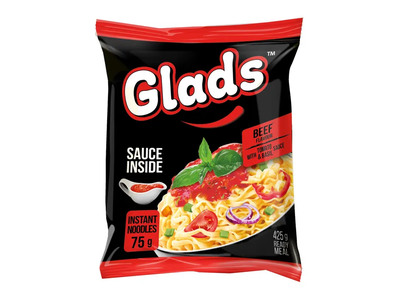 Makaronai jautienos skonio su pomidorais ir baziliku GLADS, 75 g