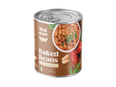 Konservuotos keptos pupelės pomidorų padaže WELL DONE, 400 g