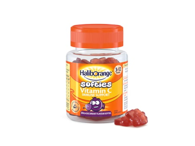 HALIBORANGE guminukai VITAMIN C, juodųjų serbentų skonio, 3–12 m.,, 30 guminukų