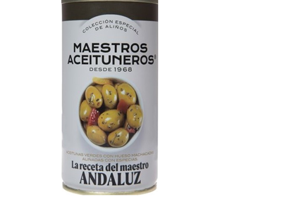 Žaliosios alyvuogės MAESTROS ACEITUNEROS, pagal Andalūzijos skonį, su pip., papr., česn., 350/185 g