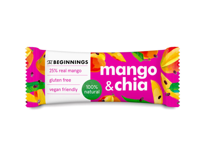 Veganiškas batonėlis THE BEGINNINGS su mangais ir chia sėklomis, 40 g