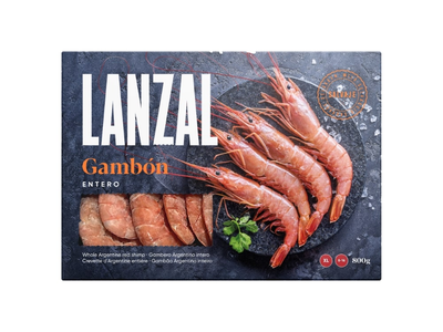 Šaldytos argentininės krevetės L1 8/16 su galvomis, su kiautais, 800 g