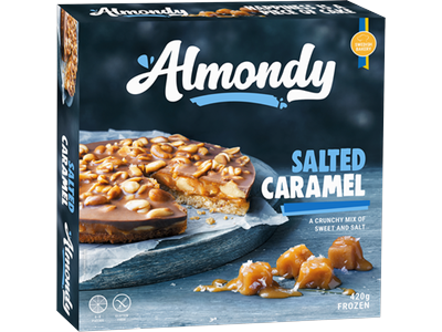 Šaldytas sūrios karamelės pyragas ALMONDY, 420 g, nepjaustytas