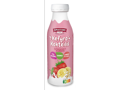 Kefyro kokteilis ŽEMAITIJOS, su bananais ir braškėmis, 0,4%, 450 g