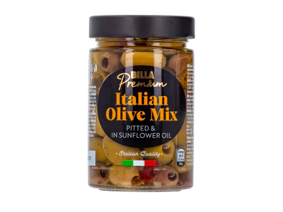 Itališkų alyvuogių mišinys saulėgrąžų aliejuje BILLA PREMIUM, 290 g