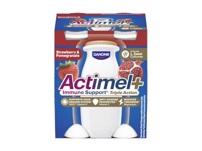 Jogurt. gėrimas ACTIMEL+, braškių ir granat. sk., 4 x 100 g, 400 g